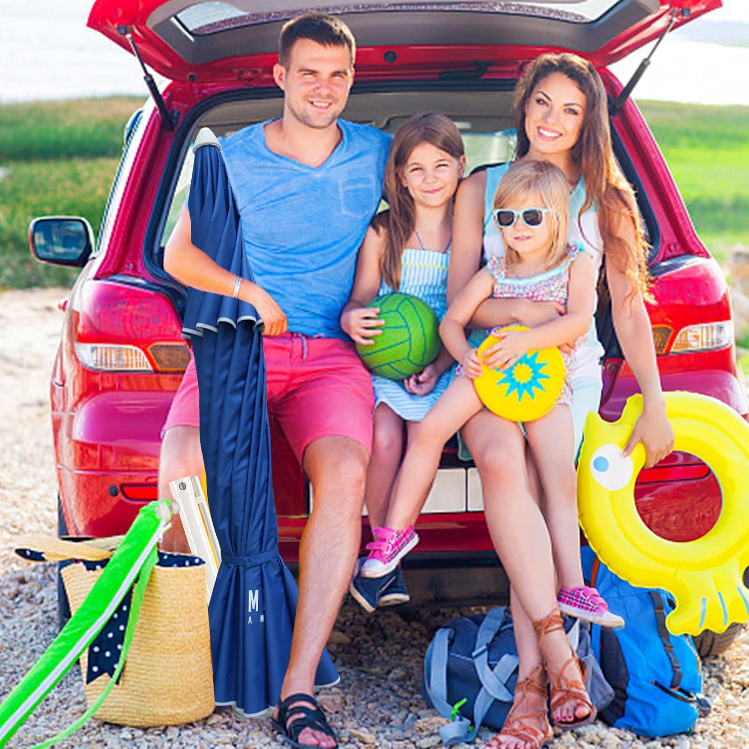 AMMSUN 8 Feet Large Beach Umbrella with Sand Anchor Heavy Duty High Wind Portable Outdoor Umbrellas UV 50+ Protection Air Vent Tilt Patio Garden Pool - Image 9