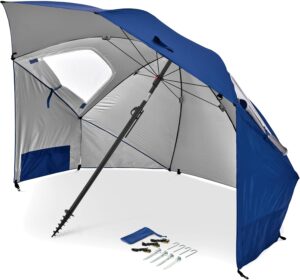 Sport-Brella Premiere UPF 50+ Umbrella Shelter with Patented Side Panels and Tilt Mechanism, Heavy-Duty 1.25 Inch Center Pole, Auger Anchor for Sand and Grass