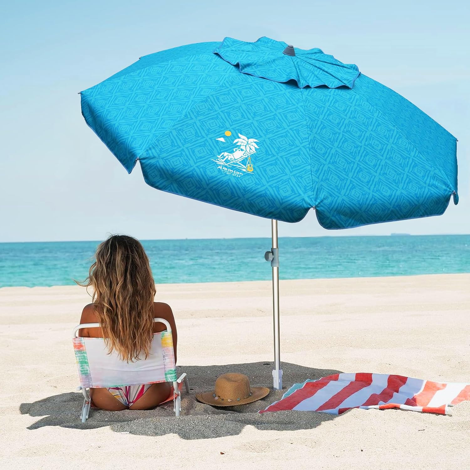 AMMSUN 7ft Heavy Duty High Wind Beach Umbrella with Sand Anchor & Tilt Sun Shelter UPF 50+ Protection Outdoor Sunshade Umbrellas Carry Bag for Patio Garden Pool Backyard Teal - Image 2