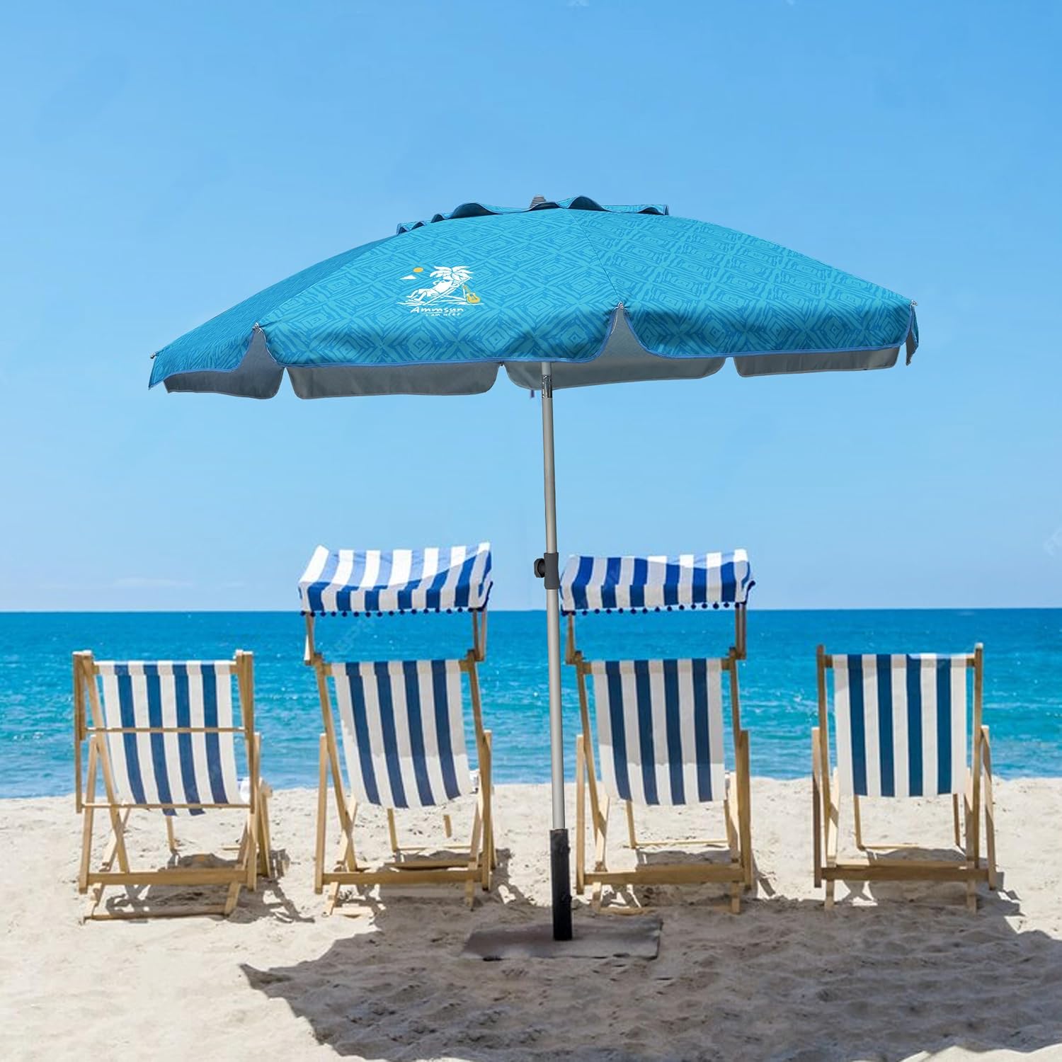 AMMSUN 7ft Heavy Duty High Wind Beach Umbrella with Sand Anchor & Tilt Sun Shelter UPF 50+ Protection Outdoor Sunshade Umbrellas Carry Bag for Patio Garden Pool Backyard Teal - Image 4
