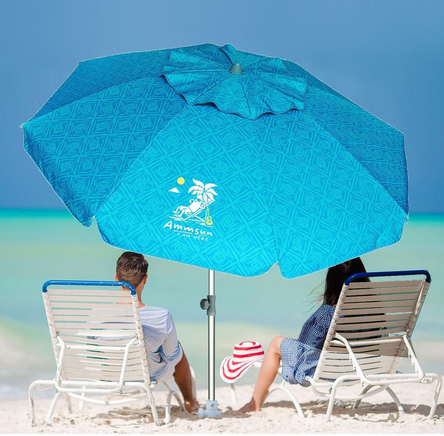 AMMSUN 7ft Heavy Duty High Wind Beach Umbrella with Sand Anchor & Tilt Sun Shelter UPF 50+ Protection Outdoor Sunshade Umbrellas Carry Bag for Patio Garden Pool Backyard Teal - Image 5